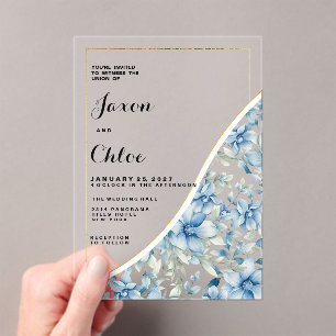 Invitations En Acrylique Aquarelle bleu menthe botanique floral Mariage Acr