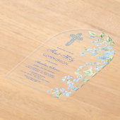 Invitations En Acrylique Aquarelle bleue Fleurs Arc Première communion (Poser)