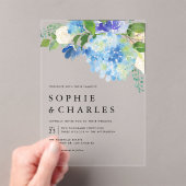 Invitations En Acrylique Aquarelle bleue Hydrangea Hiver Floral Mariage (In situ (ordinateur de poche))