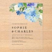 Invitations En Acrylique Aquarelle bleue Hydrangea Hiver Floral Mariage (Recto)