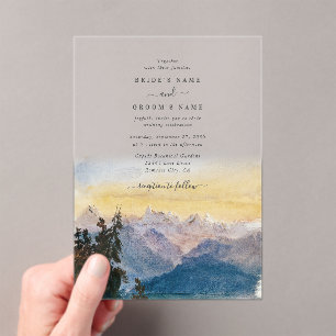 Invitations En Acrylique Aquarelle Blue Mountains Pine Mariage