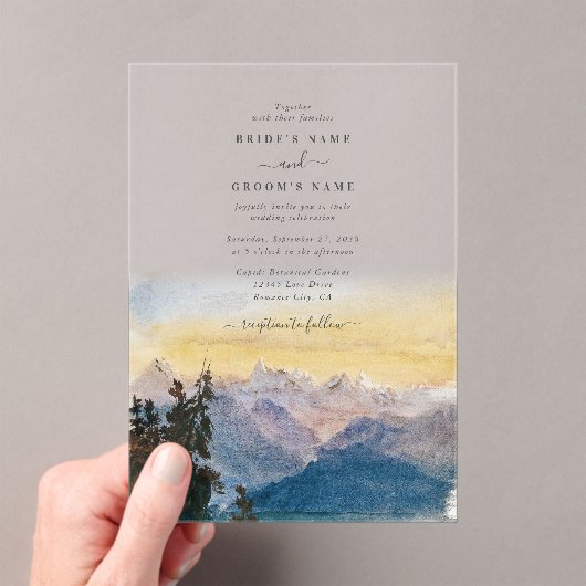 Invitations En Acrylique Aquarelle Blue Mountains Pine Mariage (In situ (ordinateur de poche))