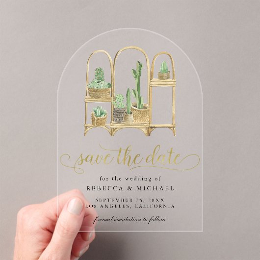 Invitations En Acrylique Aquarelle Boho Cactus Mariage Enregistrer la date (In situ (ordinateur de poche))