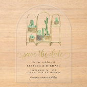 Invitations En Acrylique Aquarelle Boho Cactus Mariage Enregistrer la date (Recto)
