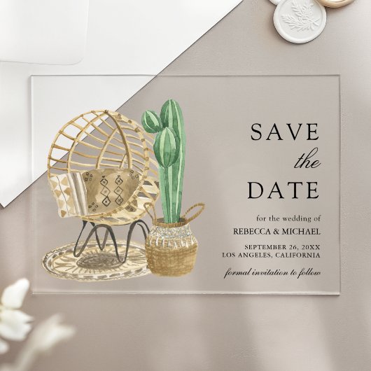 Invitations En Acrylique Aquarelle Boho Cactus Mariage Enregistrer la date