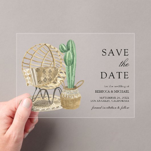 Invitations En Acrylique Aquarelle Boho Cactus Mariage Enregistrer la date (In situ (ordinateur de poche))