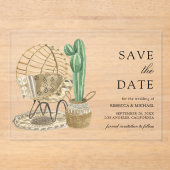 Invitations En Acrylique Aquarelle Boho Cactus Mariage Enregistrer la date (Recto)