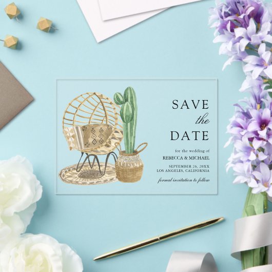 Invitations En Acrylique Aquarelle Boho Cactus Mariage Enregistrer la date (Insitu (Mariage))