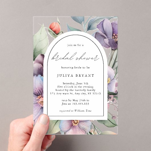 Invitations En Acrylique Aquarelle botanique floral script nuptiale (In situ (ordinateur de poche))