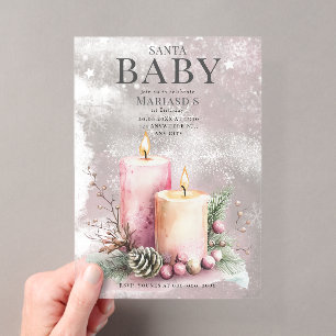 Invitations En Acrylique aquarelle Bougies de Noël roses 1er anniversaire