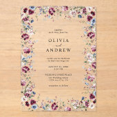 Invitations En Acrylique Aquarelle Burgundy Marine Bleu Floral Mariage (Recto)