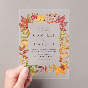 Invitations En Acrylique Aquarelle Chaud Automne Feuilles de cadre Mariage