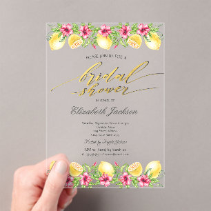 Invitations En Acrylique Aquarelle Citron Jaune Shower de Mariée