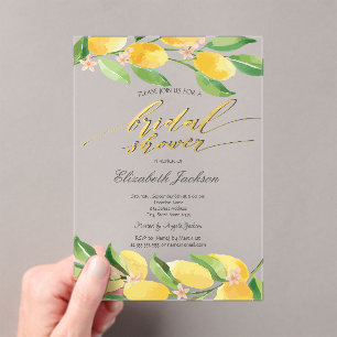 Invitations En Acrylique Aquarelle Citrons Shower de Mariage