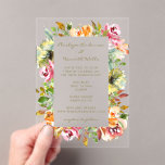 Invitations En Acrylique Aquarelle colorée Floral Mariage Earthy Boho<br><div class="desc">Célébrez votre journée spéciale avec ces "Invitations Acryliques Mariages couleur Aquarelle Florale Earthy Boho", parfait pour les couples qui adorent la beauté naturelle et le design dynamique. Dotés d'une gamme de fleurs d'aquarelle dans des tons terre et riches, associés à une esthétique inspirée du boho, ces invitations acryliques élégantes apportent...</div>