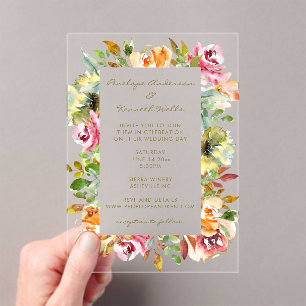 Invitations En Acrylique Aquarelle colorée Floral Mariage Earthy Boho