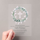Invitations En Acrylique Aquarelle couronne Croix rose première communion (In situ (ordinateur de poche))