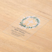 Invitations En Acrylique Aquarelle couronne Croix rose première communion (Poser)