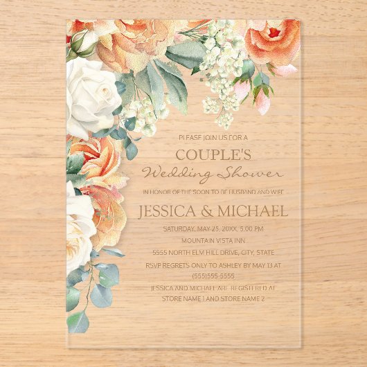 Invitations En Acrylique Aquarelle de crème de pêche Floral Arch Douche d'u (Recto)