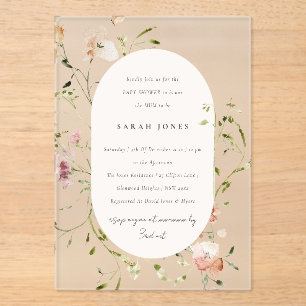 Invitations En Acrylique Aquarelle de prairie molle Baby shower floral