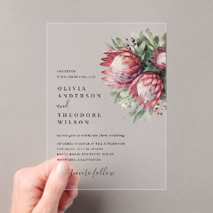 Invitations En Acrylique Aquarelle de Protea autochtone Boho floral Botaniq