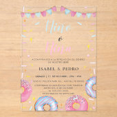 Invitations En Acrylique Aquarelle Donuts & Confetti Spanish Gender Revela (Recto)