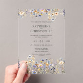 Invitations En Acrylique Aquarelle Dusty Blue Fleur sauvage Mariage élégant (In situ (ordinateur de poche))