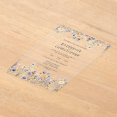 Invitations En Acrylique Aquarelle Dusty Blue Fleur sauvage Mariage élégant (Poser)
