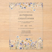 Invitations En Acrylique Aquarelle Dusty Blue Fleur sauvage Mariage élégant (Recto)
