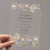 Invitations En Acrylique Aquarelle Dusty Blue Fleur sauvage Mariage élégant