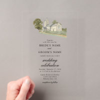 Aquarelle Eglise traditionnelle Monogramme Mariage