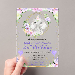 Invitations En Acrylique Aquarelle Éléphant de la Jungle Mignon Anniversair