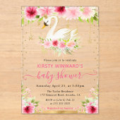 Invitations En Acrylique Aquarelle Été Fleurs roses Baby shower de cygne (Recto)