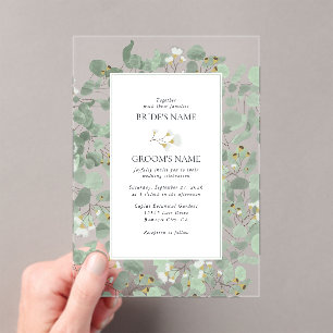 Invitations En Acrylique Aquarelle Eucalyptus Mariage de fleurs vertes