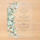 Invitations En Acrylique Aquarelle Eucalyptus Monogramme Sage Mariage vert (Recto)