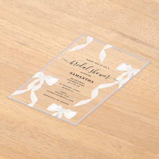 Invitations En Acrylique Aquarelle fantaisie Blanc Bow Fête des mariées off (Poser)