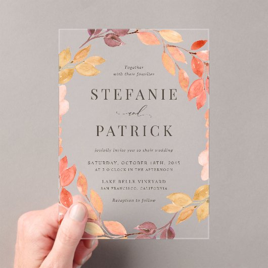 Invitations En Acrylique Aquarelle Feuillage d'automne Mariage de automne d (In situ (ordinateur de poche))