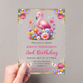 Invitations En Acrylique Aquarelle Flamant rose de Pâques Fleurs de printem (In situ (ordinateur de poche))