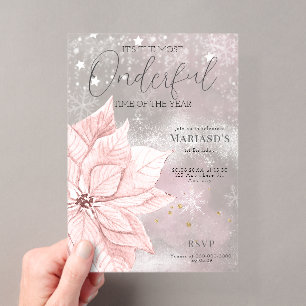Invitations En Acrylique aquarelle Fleur de Noël rose pour 1er anniversaire