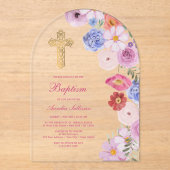 Invitations En Acrylique Aquarelle Fleur sauvage Arch Baptême (Recto)