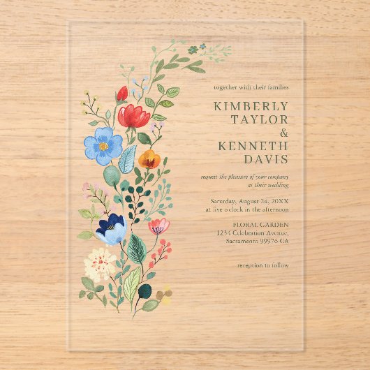 Invitations En Acrylique Aquarelle Fleur sauvage Rustique Chic Garden Maria (Recto)