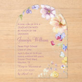 Invitations En Acrylique aquarelle fleur sauvage, script rose graduation (Recto)