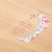 Invitations En Acrylique Aquarelle Fleurs Arc Première communion (Poser)