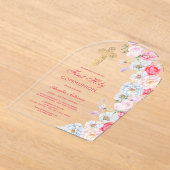 Invitations En Acrylique Aquarelle Fleurs Arc Première communion (Poser)