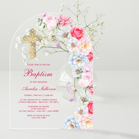 Invitations En Acrylique Aquarelle Fleurs Arch Baptism