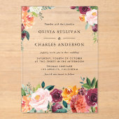 Invitations En Acrylique Aquarelle Fleurs d'automne Bouquet Mariage (Recto)