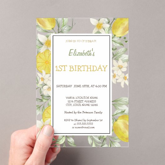 Invitations En Acrylique Aquarelle Fleurs de citrons Anniversaire (In situ (ordinateur de poche))
