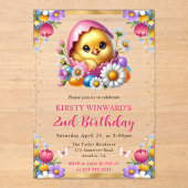 Invitations En Acrylique Aquarelle Fleurs de printemps de poussins de Pâque (Recto)