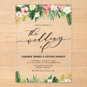 Invitations En Acrylique Aquarelle Fleurs tropicales Mariage d'été (Recto)
