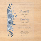 Invitations En Acrylique Aquarelle Floral Dusty Mariage bleu (Recto)